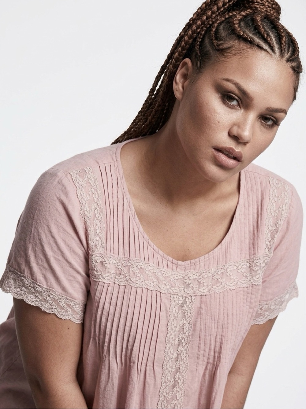 Woman Within Top Pink Lace Pintucks Cotton Size 1X